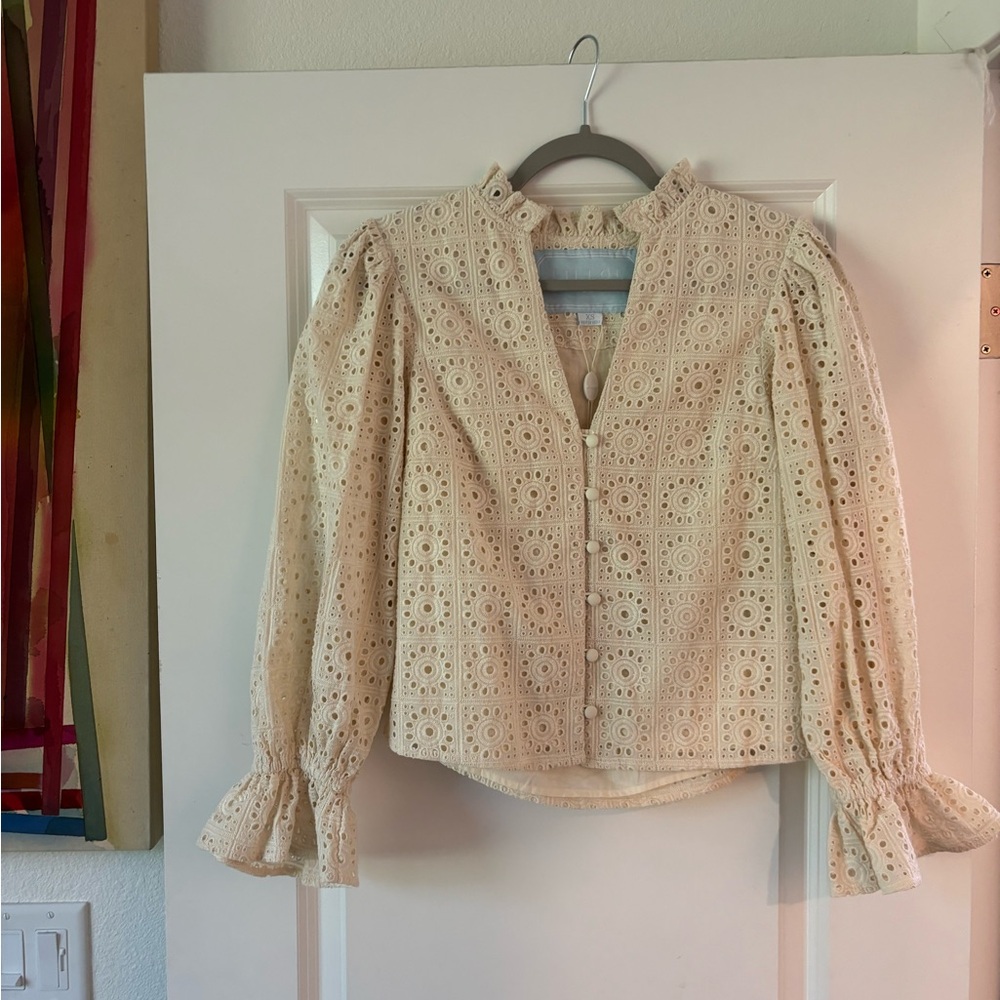 Lillou Boutique Cream Eyelet Blouse